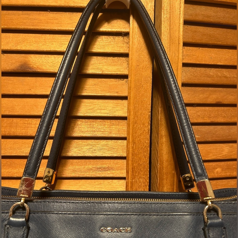 Coach Navy Blue Large Leather Tote Bag - Picture 4 of 12